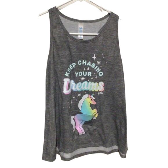 Justice Girls Gray Unicorn Tank Top "Keep Chasing Your Dreams" Size 12 Tee - Picture 1 of 5